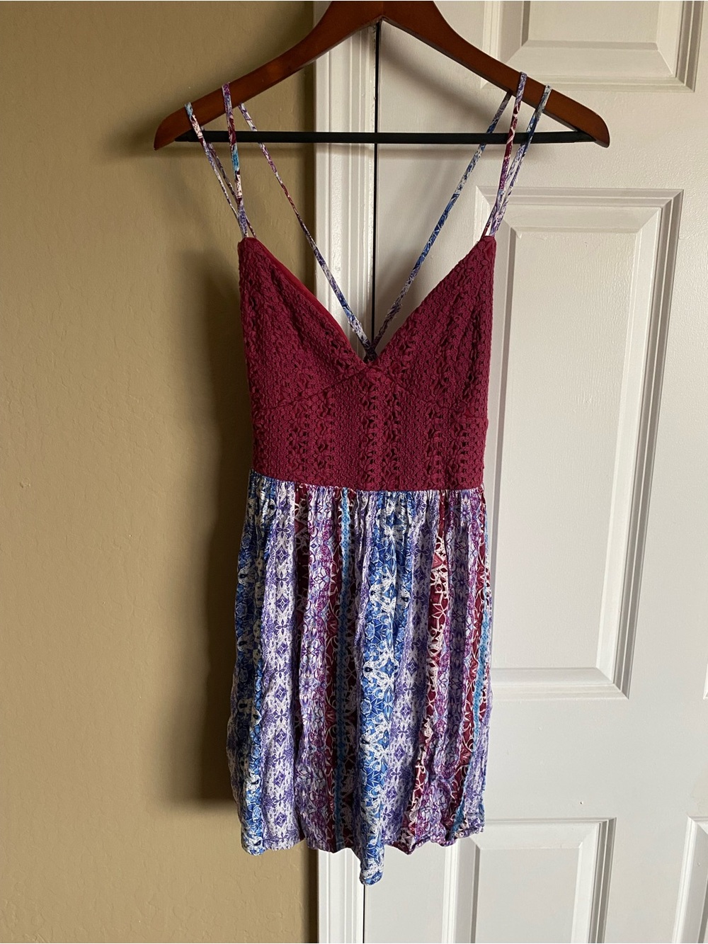Earthbound Trading Co Boho Crochet Mini Dress L Strappy Open Back